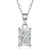 SecreTalk Moissanite Radiant Pendant Necklace for Women, 1-2CT D Color Ideal Cut 925 Sterling Silver Solitaire Moissanite Necklace with Certificate of Authenticity