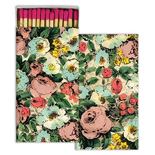 Decorative Floral Collage Match Box with Long Kitchen Matches Great for Lighting Candles, Grills, Fireplaces and More
