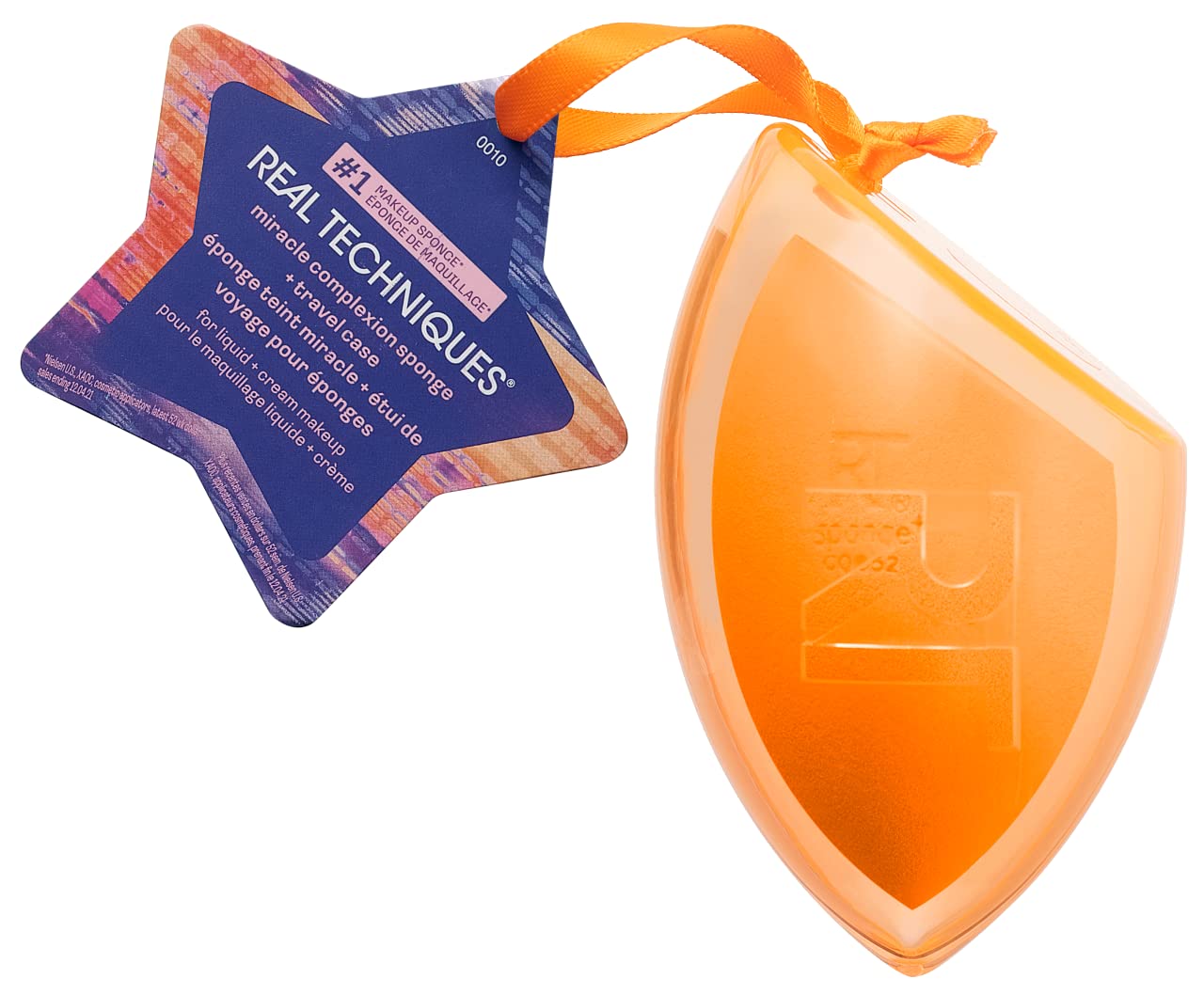 REAL TECHNIQUES Techniques Limited Edition Miracle Complexion Sponge & Case Ornament, For A Natural Streak Free Foundation Finish, Travel Sized, Stocking filler, Orange