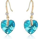 Austrian Crystal Heart Dangle Drop Earrings for Women 14K Gold Plated Hook Earring Hypoallergenic Jewelry