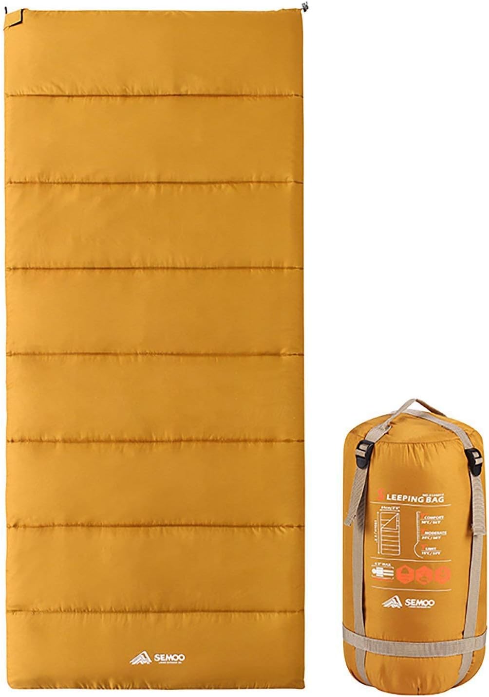 SEMOO Envelope Sleeping Bag Lightweight Water Resistant, Comfort Warm & Cool Weather with Compression Sack for Adults/Kids Camping Traveling Backpacking Hiking