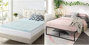 Zinus 3 Inch Swirl Gel Memory Foam Convoluted Mattress Topper, Full & Lorelai 14 Inch Metal Platform Bed Frame / Steel Slat Support / No Box Spring Needed / Underbed Storage Space, Full