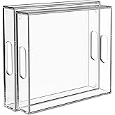 Collwait 2 Pack Serving Tray with Handles, Clear Acrylic Tray for Serving Food, Large Outdoor Food Trays for Eating, Lucite Acrylic Trays for Appetizer, Pizza, Fruit and Drinks, Unbreakable, 16"×12"