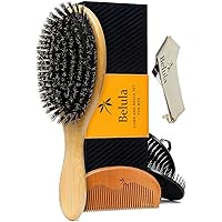 Belula Boar Bristle Hair Brush Set for Men - Soft Mens Hair Brush for Thin, Normal & Short Hair - Includes Wooden Comb, 2 Pal