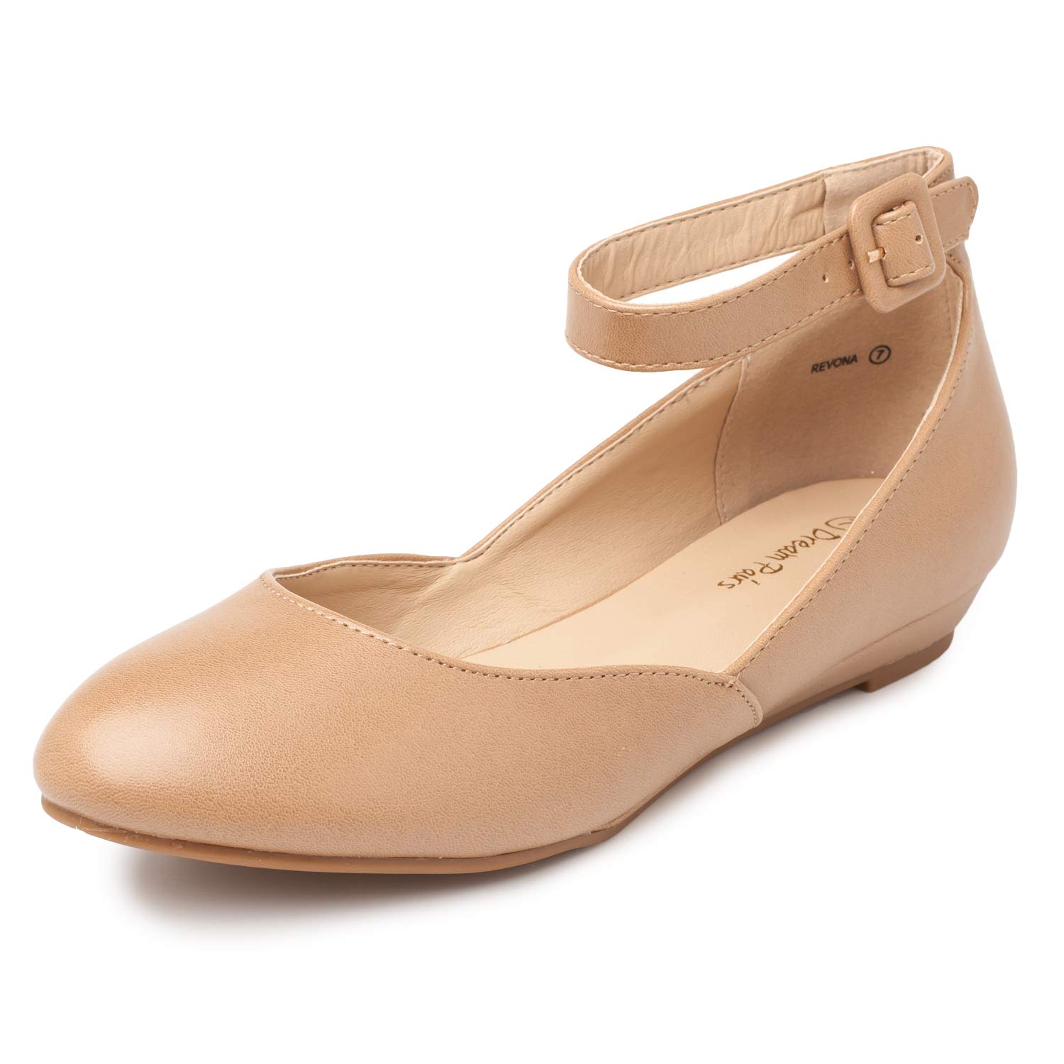 DREAM PAIRS Women's Revona Low Wedge Ankle Strap Flats Shoes