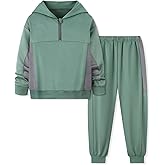 Coedody Boys Clothes 2 Piece Boy Outfits Quarter Zip Pullover Hoodie+Pants Fall Winter Colorblock Sweatsuits 5-12Y