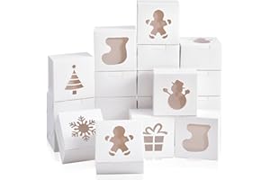 KPOSIYA 36 Pack Christmas Cookie Boxes for Gift Giving, 4x4x2.5 Inch White Bakery Boxes with Window, Large Holiday Cookie Tins with Lids, Small Xmas Treat Boxes for Pastry Dessert Cupcakes Packaging