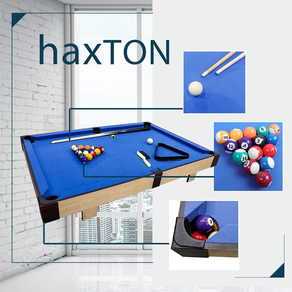haxTON Tabletop Pool Table Set, Mini Pool Table, 36”x20”x3.14”, Travel-Size Billiard Tables, Game Table, Pool Games, Cues, and Rack, Balls : Sports & Outdoors
