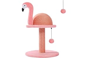 PETEPELA Cat Scratching Post, Pink Cat Scratcher Tree, Flamingos Natural Sisal Cat Scratch Post with Interactive Toy Ball and Extra Replacement Sisal Scratching Pole for Kittens and Small Cats,Pink