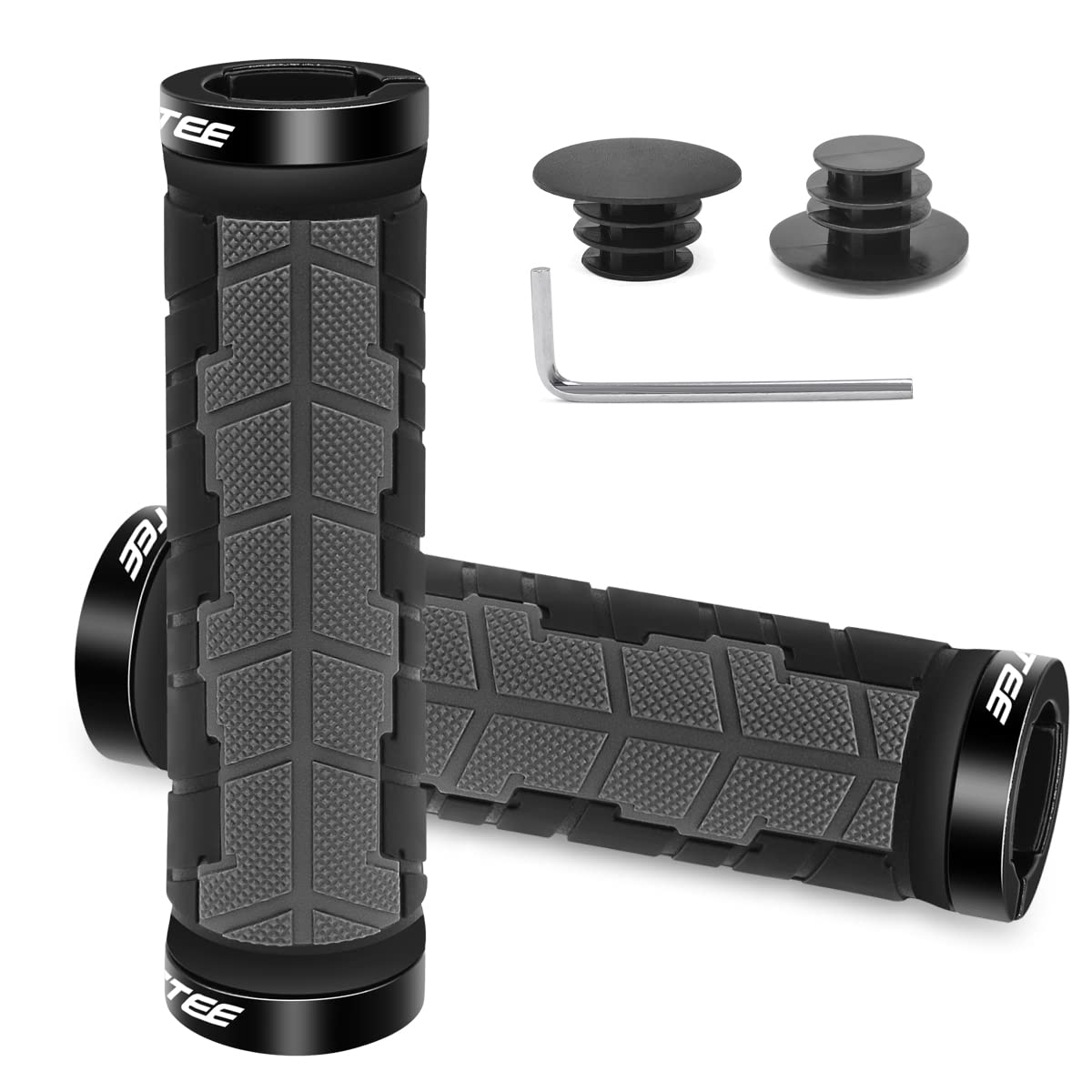 REETEE Bike Handlebar Grips Non-Slip Rubber Bicycle Handle Grip Aluminium Double Lock on, Ergonomic Mountain Bike Handlebar Grips 22.2 mm for Scooters Road Bike MTB BMX Foldable Bicycle (gray)