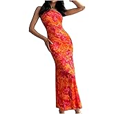 GORGLITTER Women's Floral Asymmetrical Bodycon Maxi Long Dress One Shoulder Summer Graduation Going Out Sundresses