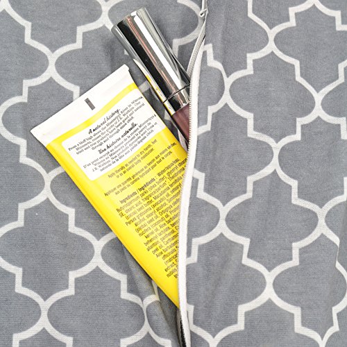 Womens Infinity Scarf w/ Zipper Pocket & Pattern Print, Infinity Scarves - Grey Scarf