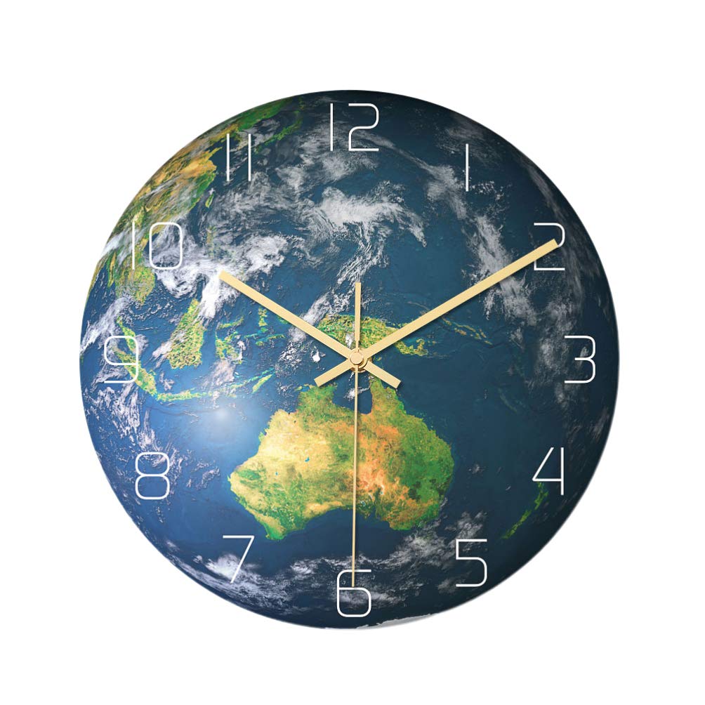 BESPORTBLE Battery Powered Wall Clock Earth Shape Design Led Hanging Clock for Night-light Ambiance for Bedroom Living Office Decor