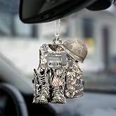 Personalized Army Military Uniform Boots and Hat Car Ornament 2025, Custom Name 2D Acrylic Wood Hanging Decor for Vehicle or Tree, Keepsake for Army Member, Military Family Display