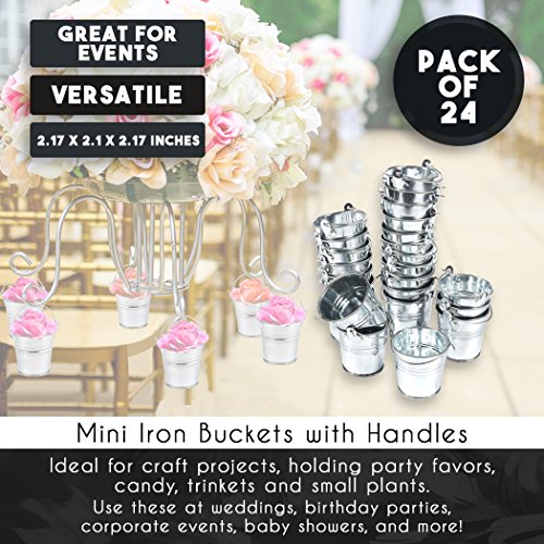 24 Pack Mini Metal buckets, Small Tin Pails with Handles for Party