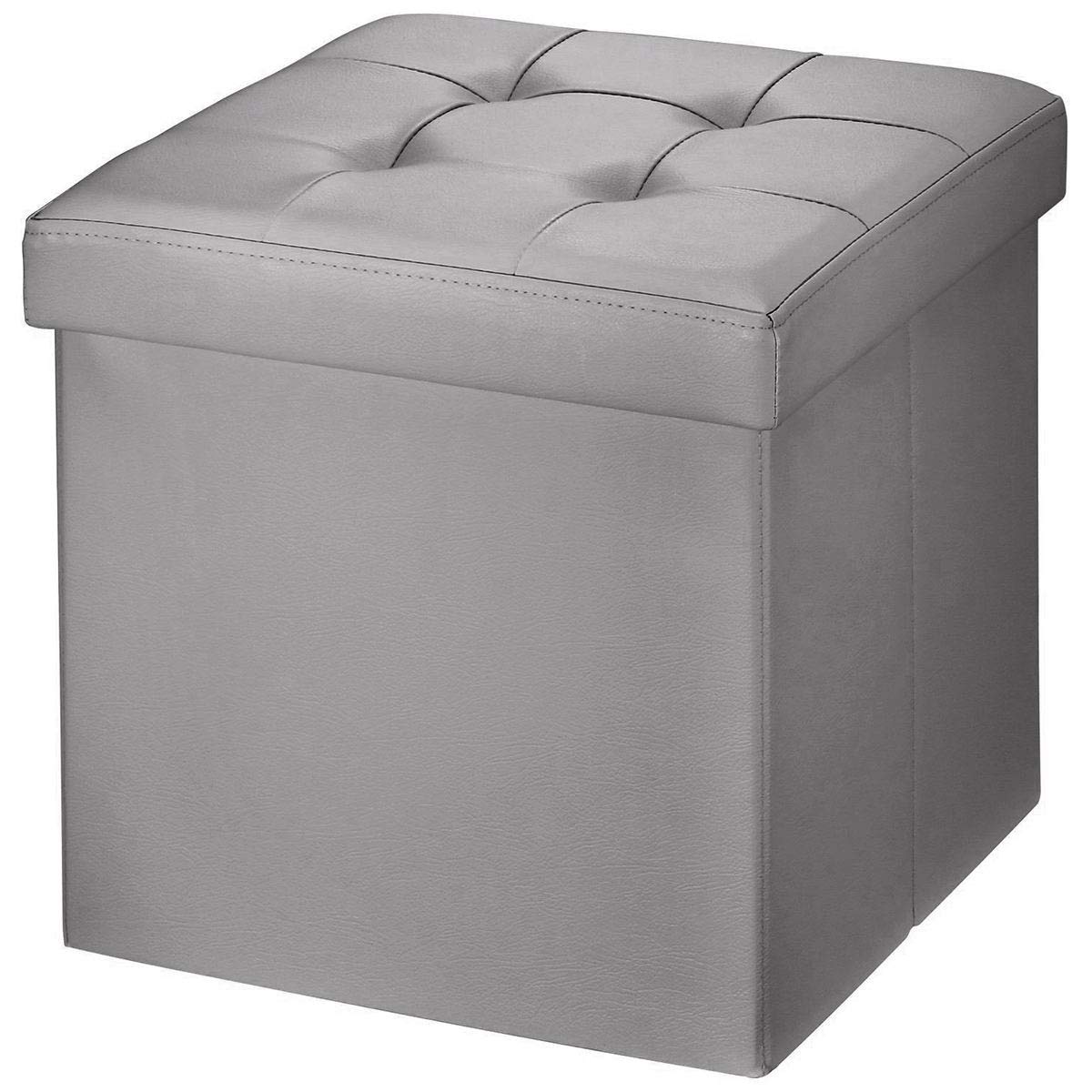 BRIAN & DANY Folding Ottoman Storage Box with Lid, Faux Leather Footstool Toy Storage Box Storage Seat 38 x 38 x 38 cm (Gray) — image 1