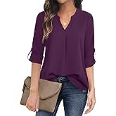 Timeson Women's Casual Chiffon V Neck 3/4 Sleeve Blouse Tops