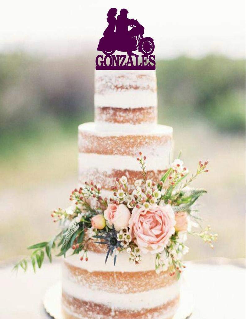 Motorcycle Wedding Cake Topper With Surname Motorcycle Cake Topper