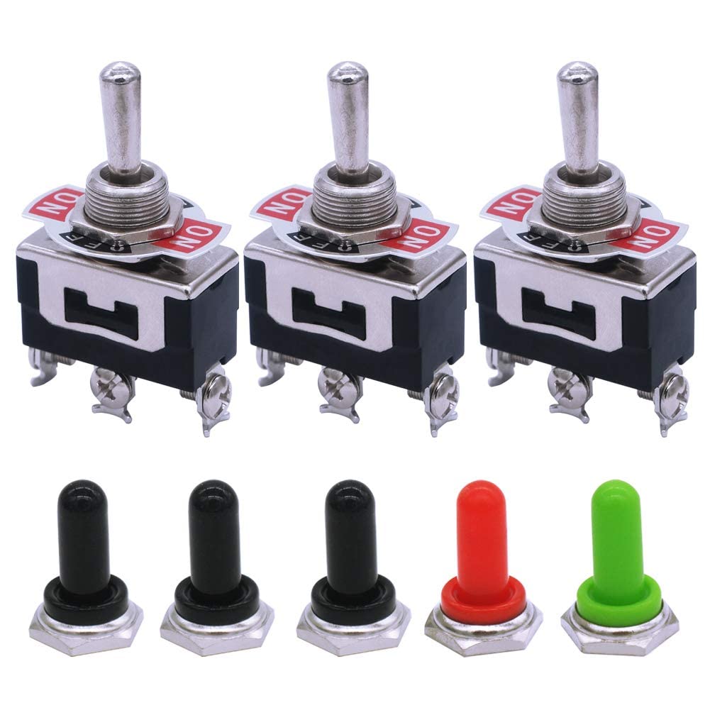 mxuteuk 3pcs Heavy Duty Momentary Rocker Toggle Switch 16A 250V 20A 125V SPDT (ON)/OFF/(ON) 3 Terminal 3 Position + 5pcs Metal Knob Cover Cap Waterproof, Ten-123-5mz-B123