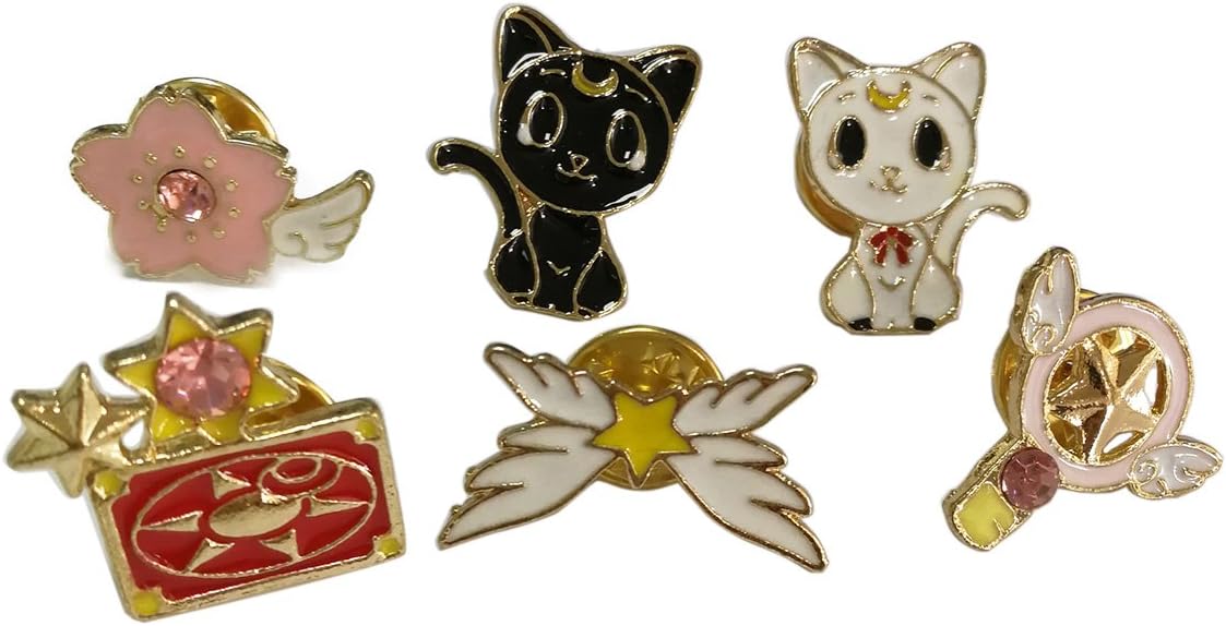 Cute Cartoon Brooch Enamel Pins Cat Star Wings Wand Lapel Pins Badge Jewelry for Women Girls Kids Clothing Bag Decor