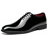 HEEZ Men's Dress Shoes Patent Leather, Formal Tuxedo Shoes for Men with Plain Toe, Non Slip Lace up Oxford for Wedding Prom Party Dance Business
