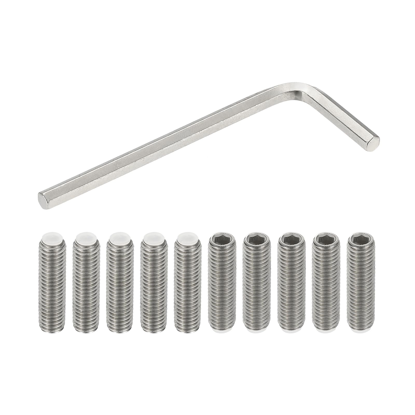 PATIKIL M8x30mm Nylon Tip Grub Screw, 10pcs 304 Stainless Steel Metric Hex Socket Head Cup Point Bolt Anti Slip Internal Hex Drive Hardware with l Key Wrench
