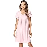 NACHILA Nightgowns for Women-Viscose Made from Bamboo, Short Sleeve Nightshirt Pleated Sleepshirts Soft Sleepwear