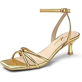 Athlefit Women's Kitten Heels Square Open Toe Strappy Low Heels Ankle Strap Summer Party Dress Heeled Sandals
