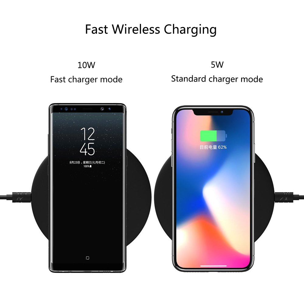 Wireless Charger, CoolMi Qi Wireless Fast Charging Pad for Apple iPhone X iPhone 8 iPhone 8 Plus, Samsung Galaxy Note 8 S8 S8 Plus S7 Edge S7 S6 Edge Plus(Compatible with All Qi Enabled Phones)-White