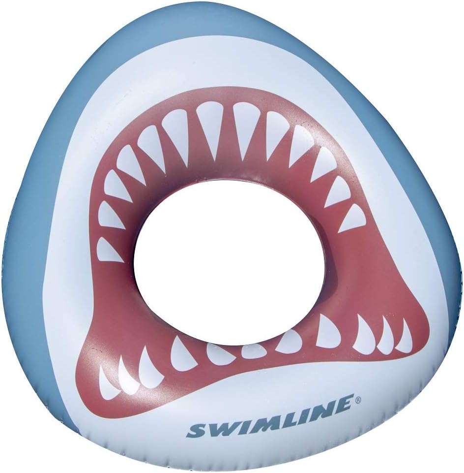 Swim Central 38" White and Gray Inflatable Kids Shark Mouth Pool Ring