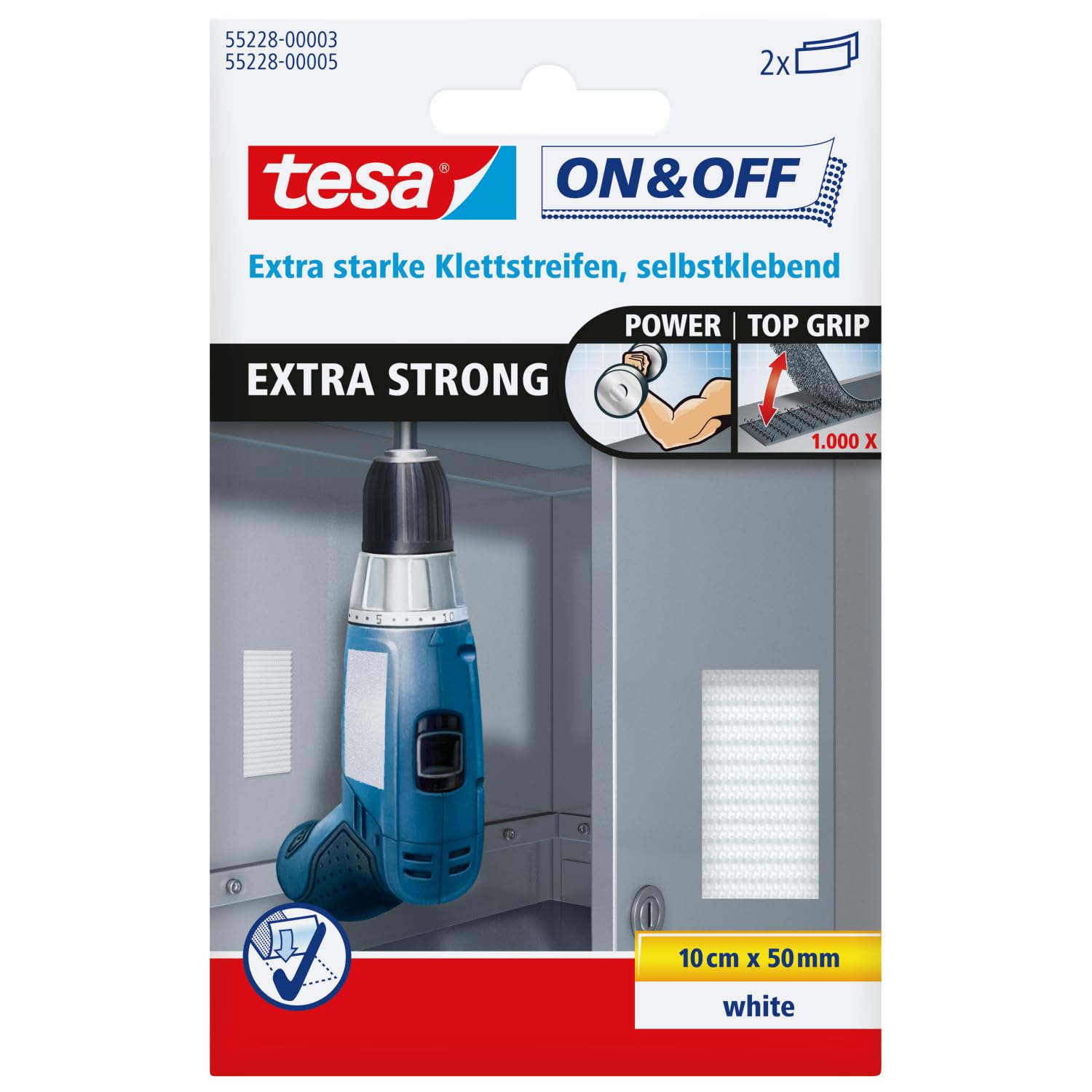 tesa 55228 On/Off Hook and Loop Extra Strong Strips - White