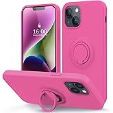 MOCCA Compatible with iPhone 14 Phone Case with Ring Stand | Super Soft Microfiber Lining | Full-Body Anti-Scratch Liquid Silicone Case for iPhone 14 Women Girls 6.1inch - Pitaya