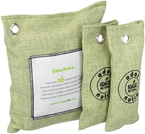 Wuppydoo Bamboo Charcoal Bags Air Freshener Air Purifier Absorber Eliminator Controls Moisture and Odor Safe To Use Around the Home Car Pets Shoes Gym Bags Pack of 3 Green