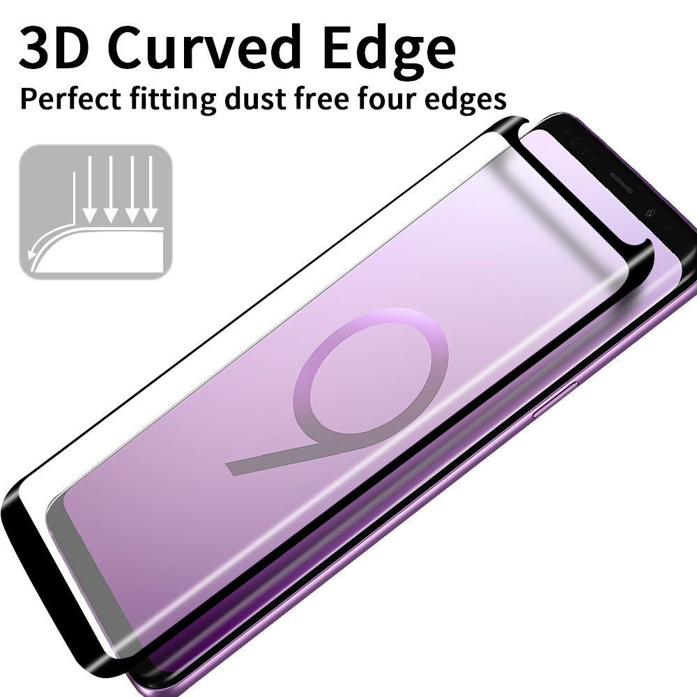 Tembin Glass Screen Protector for Galaxy S9 Plus [ Leather Case Friendly ] Full Adhesive & Full Coverage Curved Edge Screen Cover Anti-Fingerprint 9H Hardness Screen for Samsung Galaxy S9+ [ 2 Pack ]