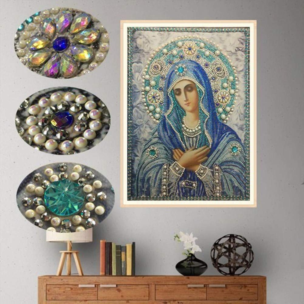 Special Shape 5D Diamond Painting Kits for Adults Kids, Awesocrafts Blessed Virgin Mary Partial Drill DIY Diamond Art Embroidery Paint by Numbers with Diamonds (Virgin Mary)