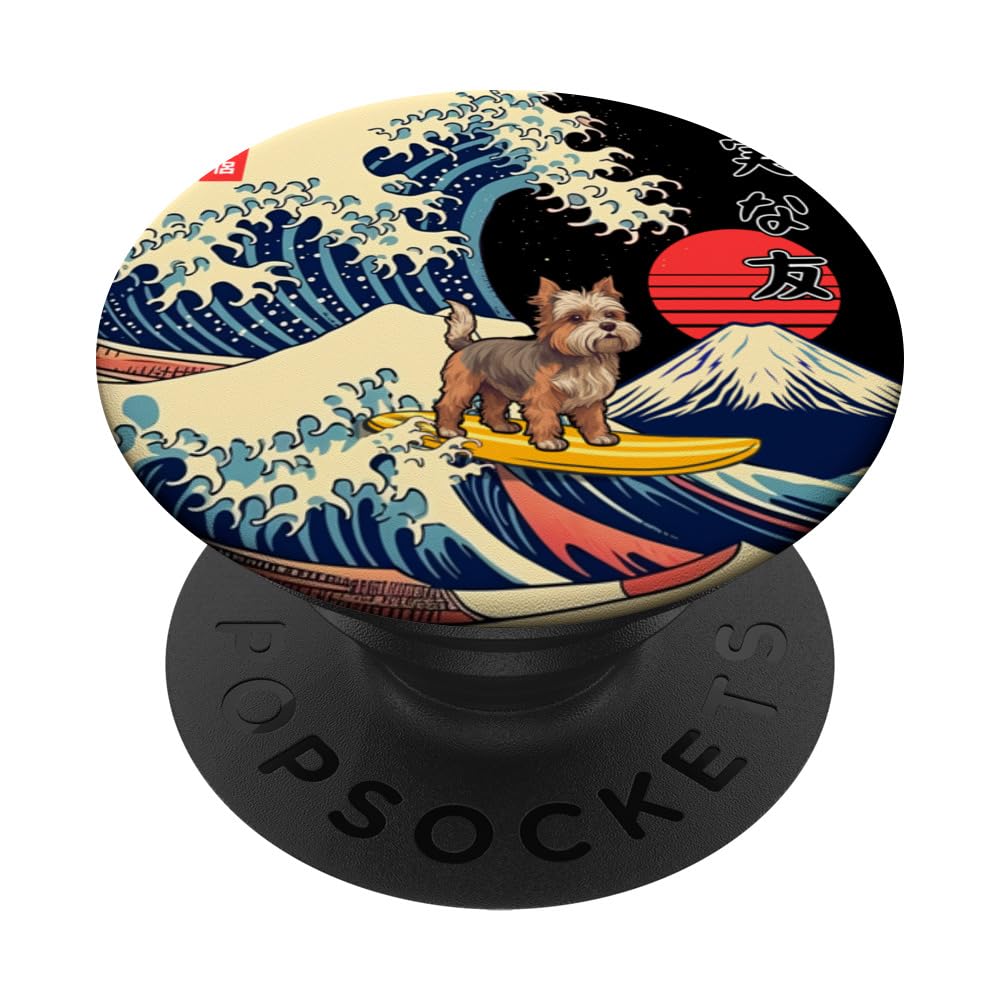 Biewer Terrier Japanese Kanagawa Wave Surf Loyal Dog PopSockets Swappable PopGrip
