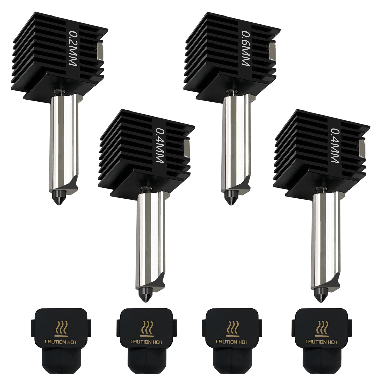 Photo 1 of HzdaDeve 4 Pack 0.2MM 0.4MM 0.6MM A1 Mini/A1 Hotend Print Head Hot End Kit Extruder Upgrade High-Temperature Hardened Steel Nozzle Silicone Cover Replacement with for Bambu Lab 3D Printer Accessories