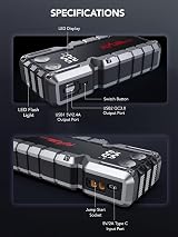 FLYLINKTECH 5000A Car Jump Starter Power Bank LED Light 18000mAh IP67 view 6