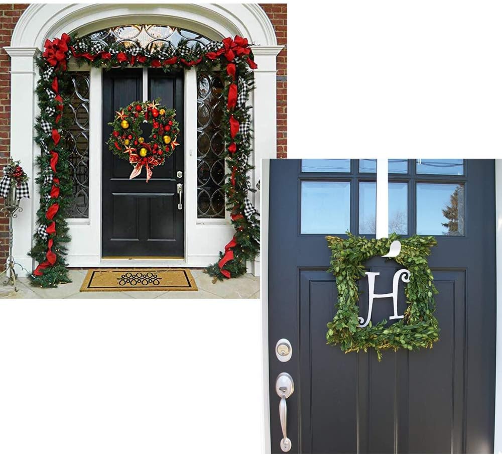 Fvcisshhu 4 Pack Wreath Hanger,15 Inch Over The Door Hook,White Metal Holder for Front Door,Christmas Decoration,Bags: Home & Kitchen
