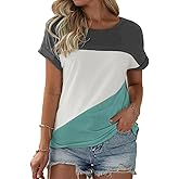 Womens Color Block Short Sleeve Tops Casual Summer T-Shirt