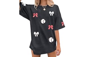 KNEYATTA Baseball Shirts Women Baseball Bow Oversized Graphic Tshirt Game Day Gift Baseball Mom Casual Tee Tops