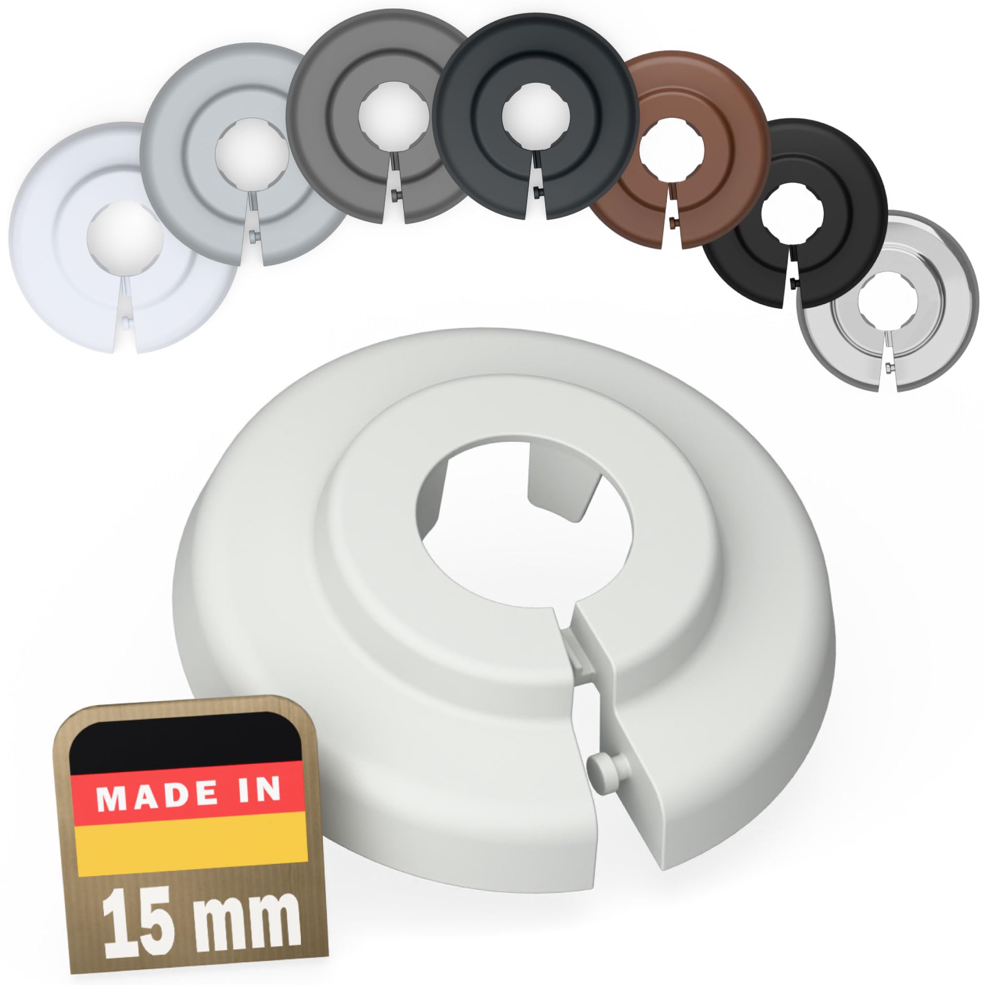 FUX 10 Radiator Pipe Covers Single Collars 15mm Light Grey - Heater Covers - Floor Rings