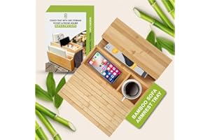 AyuHome Bamboo Couch Tray Armrest with Phone Holder & Side Storage - Stable Sofa Tray with Cup Holder for Drinks, Snacks, Remote, & Tablet - Couch Arm Table Tray for Convenient Home Use