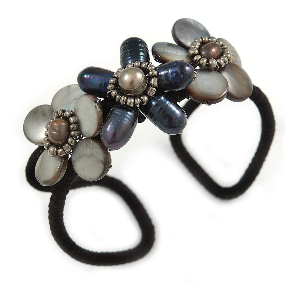 Avalaya Romantic Shell, Freshwater Pearl Bead Floral Wired Cuff Bracelet - 18cm Long - Adjustable