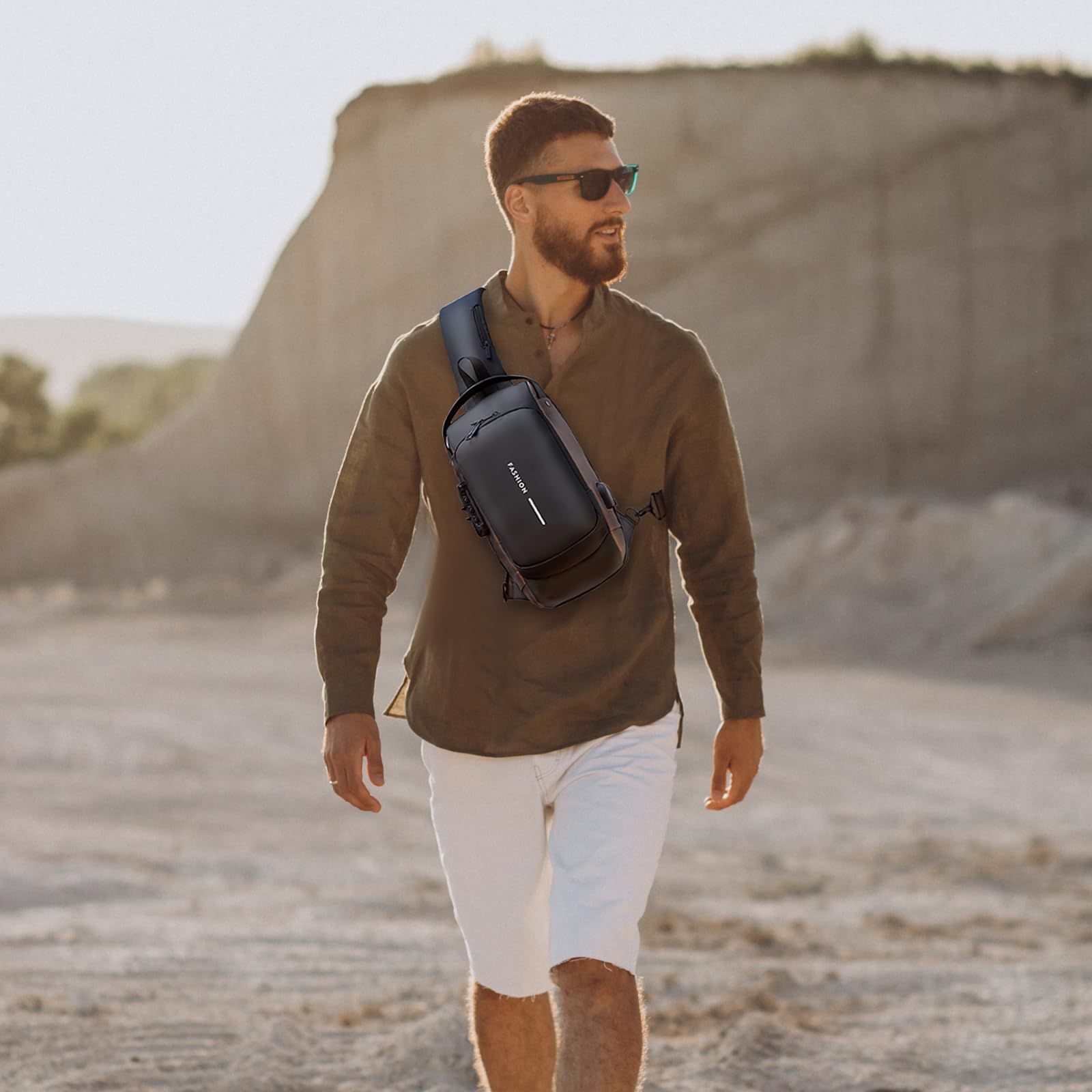 Rcrirth Sling Bag for Men | Anti-theft Crossbody Bag - PU Leather Crossbody Shoulder Bag - Chest Bag for Daily use