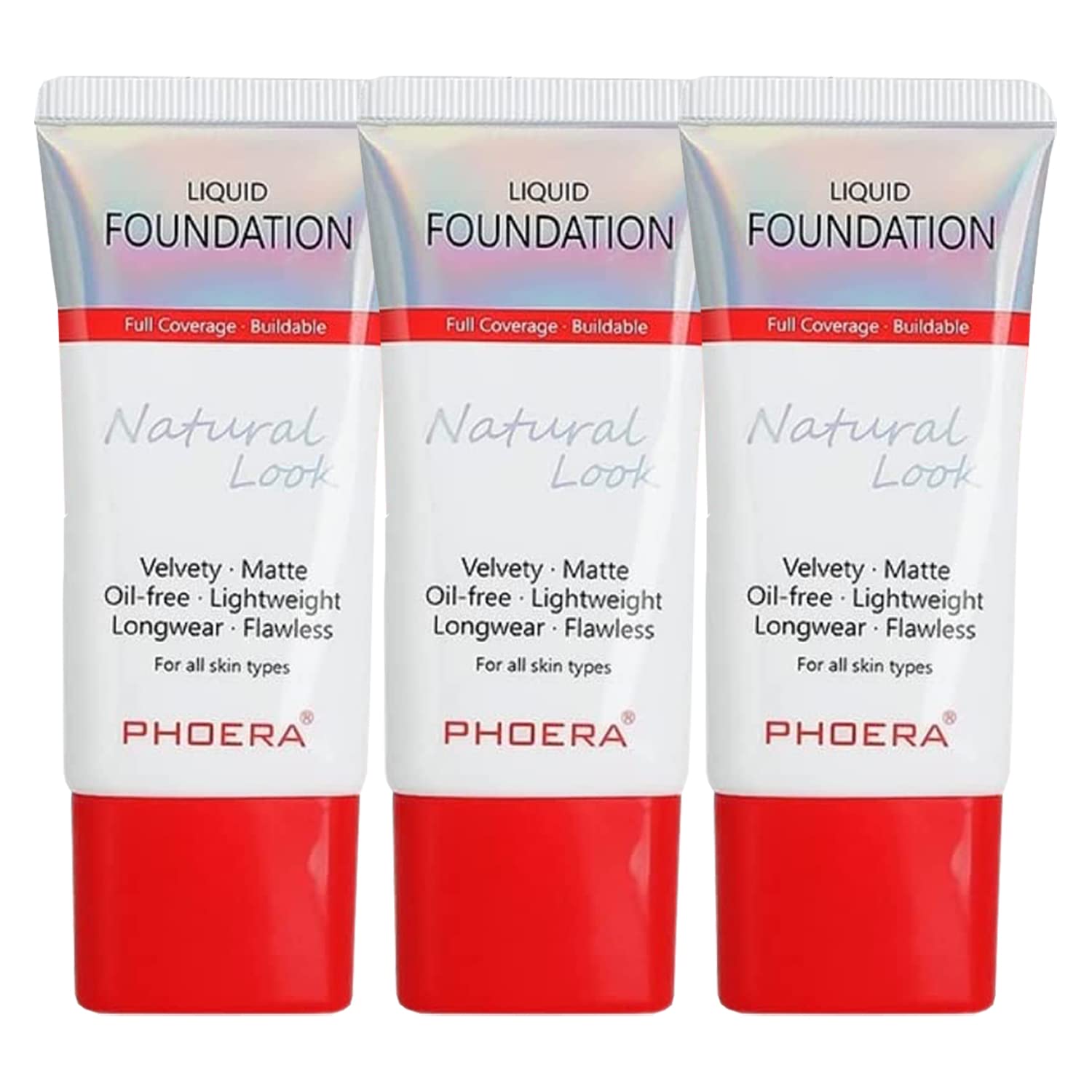 Glamza Phoera Foundation Full Coverage Makeup Set - 24hr Long Lasting Oil Control - Same Foundation Smarter Packaging - Inc x3 30ml Foundation & Silicone Blender Sponge (101 Porcelain)