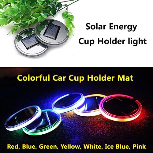 (Pack of 2) Solar Energy LED Car Cup Holder Bottom Pad Mat Switchable Color Trim For All Cars All Models Interior Decoration Atmosphere Light