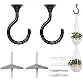 2 Sets 2.4 inch Heavy Duty Swag Ceiling Hooks with Hardware for Hanging Plants, Cavity Wall Fixing, Easy Installation, Holds Up to 30 lbs, Ideal for Home & Garden (Black)
