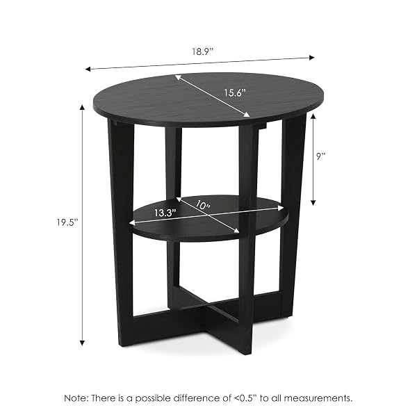 FURINNO JAYA SIDE TABLE SET OF 2, 2-TIER ROUND MODERN END TABLE WITH OVAL TABLETOP, NIGHT STAND, BEDSIDE TABLE WITH OPEN SHELF, FOR LIVING ROOM, BEDROOM, WALNUT