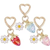 DICOSMETIC 3Pcs 3 Colors Cute Strawberry Keychains Enamel Alloy Keychains Flower Fruit Key Chain Heart Swivel Clasps with Acrylic Charm Handbag Keychain Car Key Ring Pendant for Backpack Purse